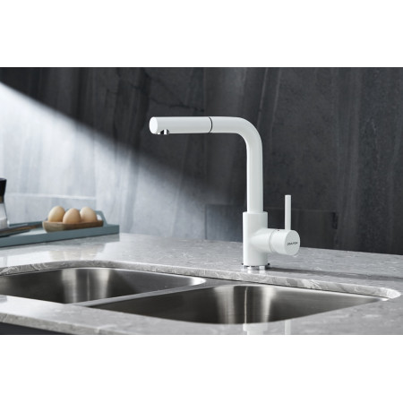 Смеситель для кухни KASSEL c выдвижным изливом, белый матовый Paulmark Ka214311-WH