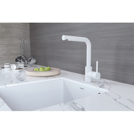 Смеситель для кухни KASSEL c выдвижным изливом, белый матовый Paulmark Ka214311-WH