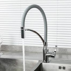 Смеситель для кухни с гибким изливом Frap F4552 хрос с серым