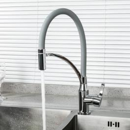 Смеситель для кухни с гибким изливом Frap F4552 хрос с серым
