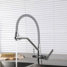 Смеситель для кухни с гибким изливом FRAP F4374 хром-серый шланг