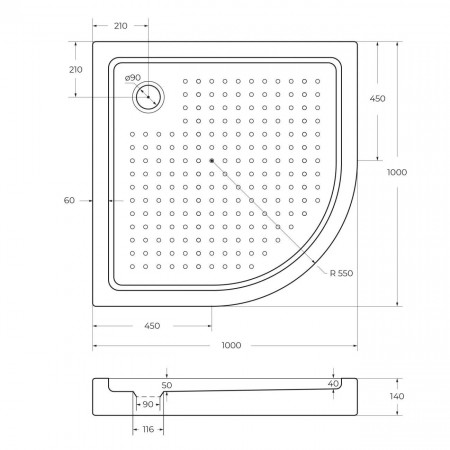 Акриловый поддон 100х100 Cezares TRAY-A-R-100-550-15-W0 без сифона
