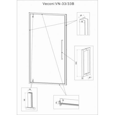Душевая дверь Veconi Vianno VN-33 700x1950 хром стекло прозрачное VN33-70-01-C8