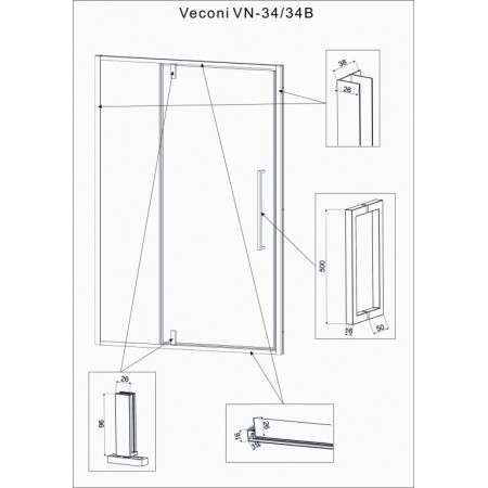 Душевая дверь Veconi Vianno VN-34B 1100x1950 черный стекло прозрачное VN34B-110-01-C8