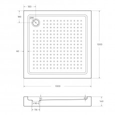 Акриловый поддон 100х100 Cezares TRAY-A-A-100-15-W0 без сифона