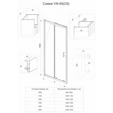 Душевая дверь Veconi Vianno VN-55, 1100x1950, хром, стекло pear, VN55-110-02-C8