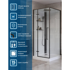 Душевая кабина BelBagno UNO-CAB-A-1-90-C-NERO-Bi-TOP-L, левосторонняя