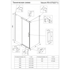 Душевой угол Veconi Rovigo RV-070G, 1200х900х1950, брашированное золото, стекло прозрачное (комплект)