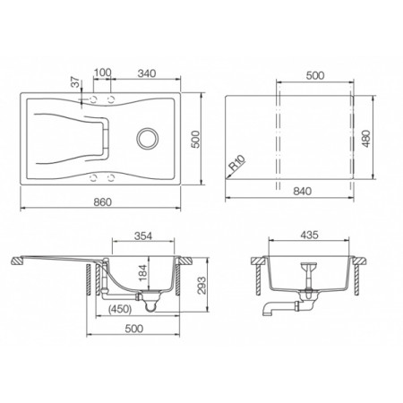 Мойка кварцевая Schock Waterfall 45D (D-100) Cristadur (монтаж в один уровень со столешницей) 860х500 магма