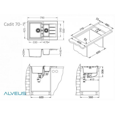 Мойка кварцевая Alveus Granital Cadit 70 Carbon-G91 (790 х 500) Карбон Мойка кварцевая Alveus Granital Cadit 70 Carbon-G91 (790 х 500) Карбон