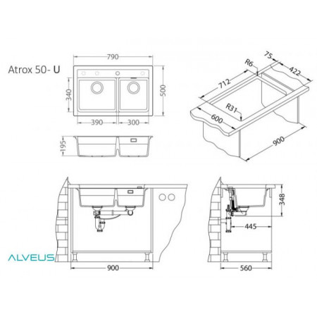 Мойка кварцевая Alveus Granital Atrox 50 Terra-G22 (790 х 500) Терра
