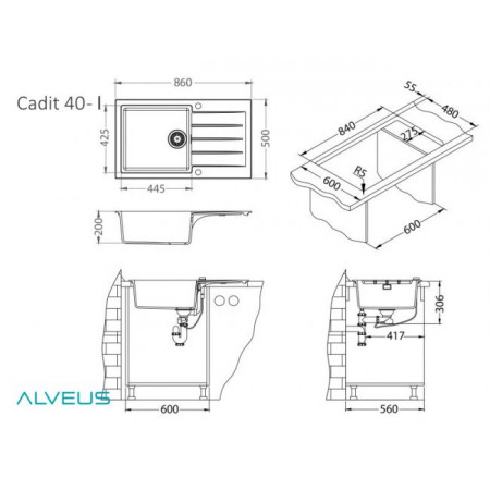 Мойка кварцевая Alveus Granital Cadit 40 Concrete-G81 (860 х 500) Серая Мойка кварцевая Alveus Granital Cadit 40 Concrete-G81 (860 х 500) Серая