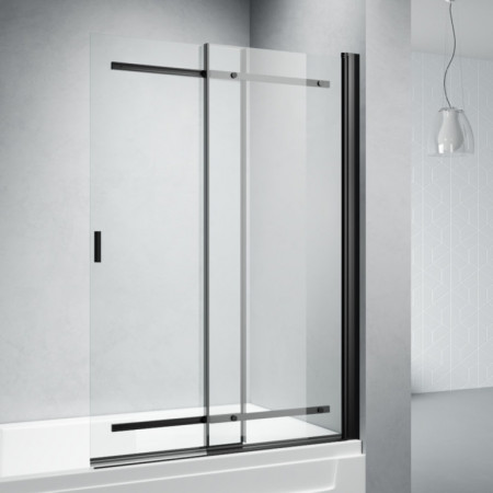 Шторка на ванну Veconi Palau PL-88B 1000x1400 черный стекло прозрачное PL88B-100-01-C9