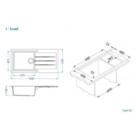 Мойка кварцевая Alveus Granital Cadit 50 Concrete-G81 (1000 х 500) Серая Мойка кварцевая Alveus Granital Cadit 50 Concrete-G81 (1000 х 500) Серая