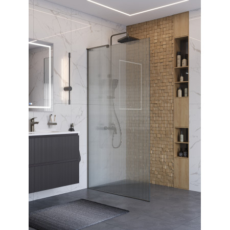 Душевая перегородка BelBagno UNO-L-1-TB-100-FL-GM профиль оружейная сталь, стекло  рифленое FLUTTO