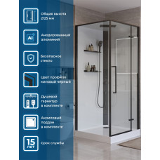 Душевая кабина BelBagno UNO-CAB-A-1-90-C-NERO-Bi-TOP-R правосторонняя