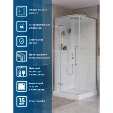 Душевая кабина BelBagno UNO-CAB-A-1-90-C-Cr-Bi-TOP-L, левосторонняя