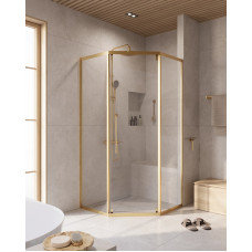 Душевой уголок Cezares RELAX-304-P-1-100-C-BORO, 100х100х200, профиль брашированное золото, прозрачное стекло