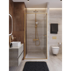 Душевая дверь Cezares LUX-B-FS-1-100-C-BORO, 100х195, профиль брашированное золото, стекло прозрачное