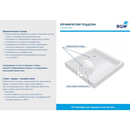 Поддон для душа квадратный керамический RGW CR Золото 900x900 Поддон для душа квадратный керамический RGW CR Золото 900x900