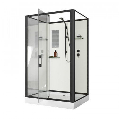 Душевая кабина Niagara Standart ST100/80/15Q/BL/BK (100х80х200) прямоугольник,поддон 15см,распашная,проф.черный,без крыши,3 места