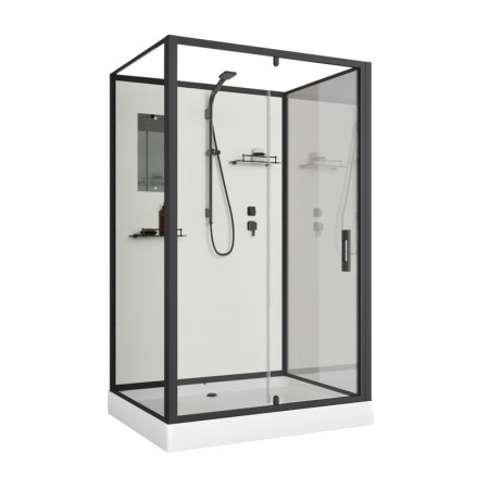 Душевая кабина Niagara Standart ST100/80/15Q/BL/BK (100х80х200) прямоугольник,поддон 15см,распашная,проф.черный,без крыши,3 места