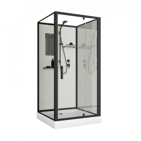 Душевая кабина Niagara Standart ST80/15Q/BL/BK (80х80х200) квадрат,поддон 15см,распашная,проф.черный,без крыши,3 места