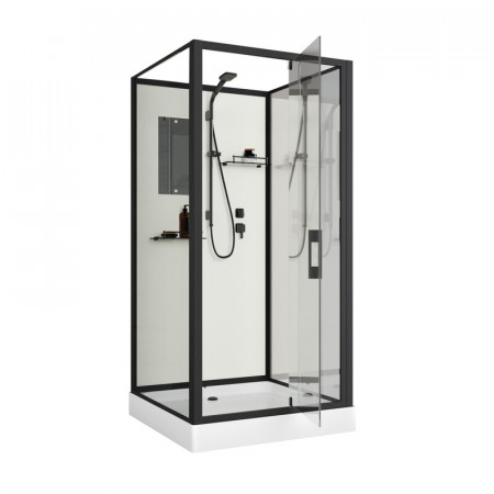 Душевая кабина Niagara Standart ST90/15Q/BL/BK (90х90х200) квадрат,поддон 15см,распашная,проф.черный,без крыши,3 места