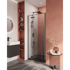 Душевая дверь Cezares LINER-B-12-90-C-NERO-L, 90х195, левосторонняя, профиль черный матовый, стекло прозрачное