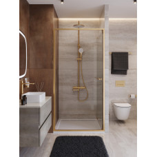Душевая дверь Cezares LUX-B-FS-1-90-C-BORO, 90х195, профиль брашированное золото, стекло прозрачное