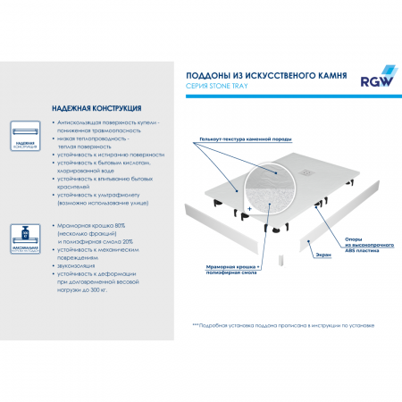Душевой поддон квадратный RGW ST-W Белый (Комплект) 1000x1000 Душевой поддон квадратный RGW ST-W Белый (Комплект) 1000x1000