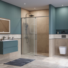 Душевая дверь шириной 150см BelBagno SOFT_CLOSE-1-BF-1-150-C-GM профиль оружейная сталь, стекло прозрачное