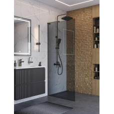 Душевая перегородка BelBagno UNO-L-1-TB-90-GR-GM профиль оружейная сталь, стекло серое