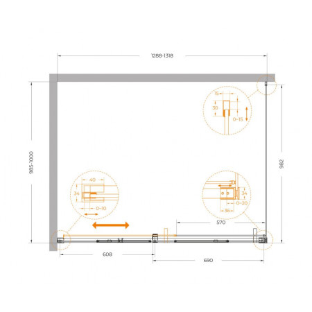 Душевой уголок Cezares PLANE-AH-1-130/100-C-BORO, 130х100х195, профиль брашированное золото, стекло прозрачное