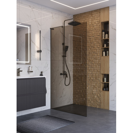 Душевая перегородка BelBagno UNO-L-1-TB-100-BR-GM профиль оружейная сталь, стекло бронза