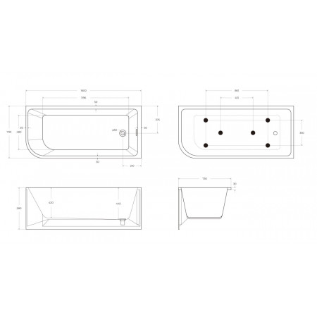Асимметричная угловая акриловая ванна BelBagno BB712-1600-730-R Асимметричная угловая акриловая ванна BelBagno BB712-1600-730-R