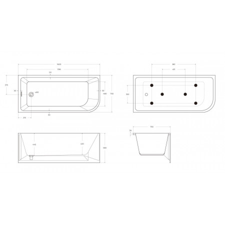Асимметричная угловая акриловая ванна BelBagno BB712-1600-730-L Асимметричная угловая акриловая ванна BelBagno BB712-1600-730-L