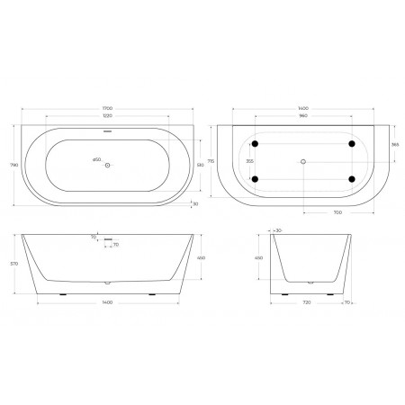Ванна пристенная BelBagno BB710-1700-800 Ванна пристенная BelBagno BB710-1700-800