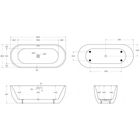 Ванна акриловая отдельностоящая BelBagno BB417-1900-800 Ванна акриловая отдельностоящая BelBagno BB417-1900-800