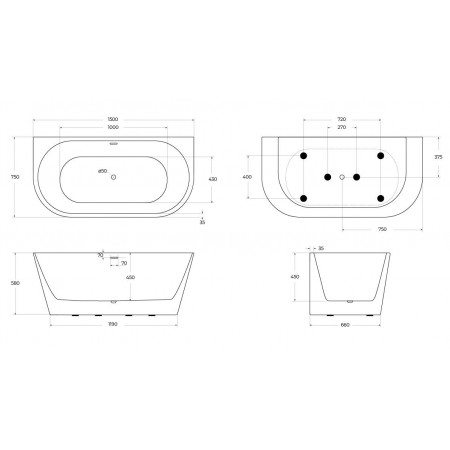 Ванна пристенная BelBagno BB710-1500-750 Ванна пристенная BelBagno BB710-1500-750