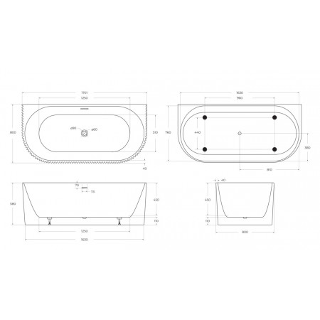 Ванна пристенная BelBagno BB713-1700-800 Ванна пристенная BelBagno BB713-1700-800