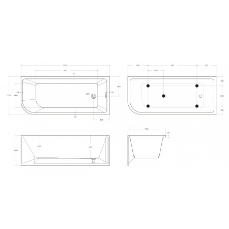 Асимметричная угловая акриловая ванна BelBagno BB712-1700-730-R Асимметричная угловая акриловая ванна BelBagno BB712-1700-730-R