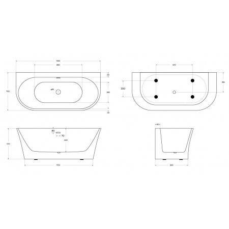 Ванна пристенная BelBagno BB711-1550-700 Ванна пристенная BelBagno BB711-1550-700
