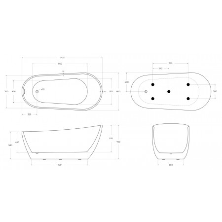 Ванна отдельностоящая BelBagno BB704-1700-800-K Ванна отдельностоящая BelBagno BB704-1700-800-K