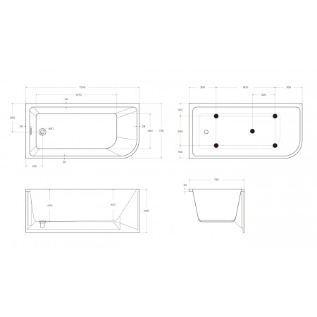 Асимметричная угловая акриловая ванна BelBagno BB712-1500-730-L Асимметричная угловая акриловая ванна BelBagno BB712-1500-730-L