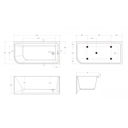 Асимметричная угловая акриловая ванна BelBagno BB712-1500-730-R Асимметричная угловая акриловая ванна BelBagno BB712-1500-730-R
