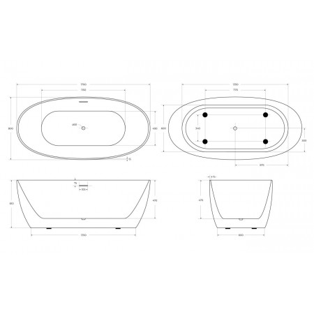 Ванна акриловая отдельностоящая BelBagno BB414-1700-800 Ванна акриловая отдельностоящая BelBagno BB414-1700-800