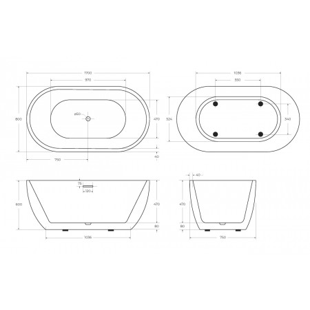 Ванна акриловая отдельностоящая BelBagno BB70-1700-800 Ванна акриловая отдельностоящая BelBagno BB70-1700-800