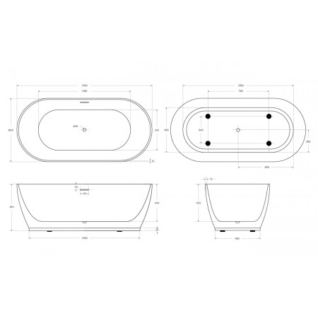 Ванна акриловая отдельностоящая матовая BelBagno BB413-1700-800-MATT Ванна акриловая отдельностоящая матовая BelBagno BB413-1700-800-MATT