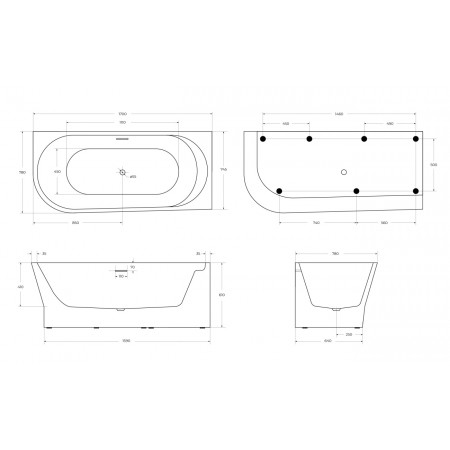 Асимметричная угловая акриловая ванна BelBagno BB410-1700-780-R Асимметричная угловая акриловая ванна BelBagno BB410-1700-780-R